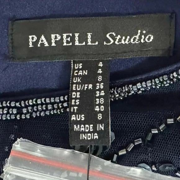 NWT Adrianna Papell Sparkle Beaded Mesh Popover Dress Cocktail Evening Navy Sz 4 - Picture 8 of 11